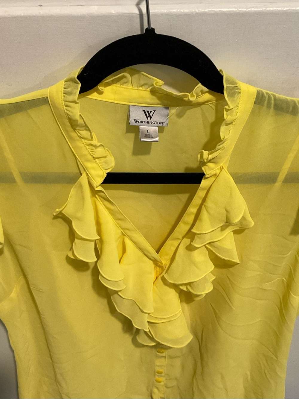 Worthington Yellow Layered Ruffle-Front Blouse - Picture 2 of 4
